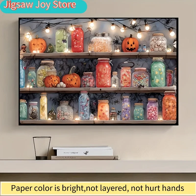 500 elementów puzzli dla dorosłych z motywem ciepłego, halloweenowego słoika, idealne do gier i zajęć na imprezy. To przytulne mieszanie