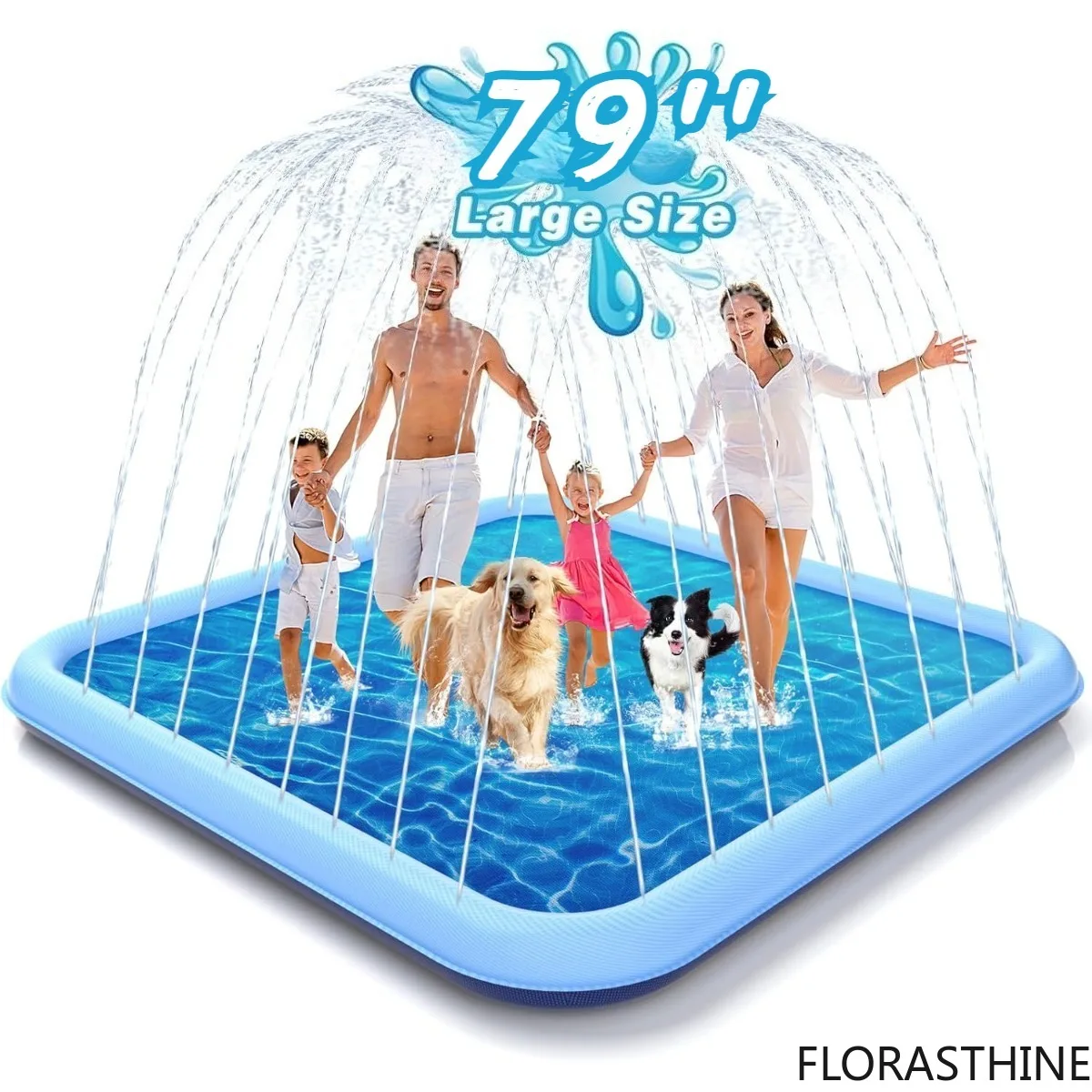 Dog Splash Pad 79Inch Pvc Extra Large Thick Anti-Slipdog Sprinkler Pad Play Summer Outdoor Play Water Pet Toys for Children Gift