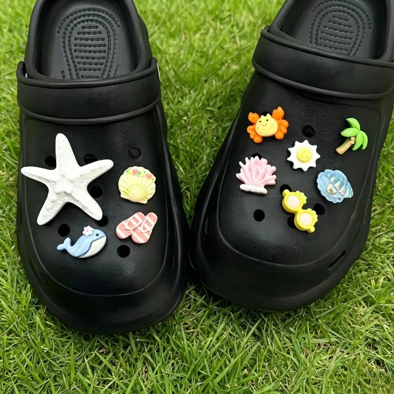 Cute Ocean Beach Theme Shoe Charms Starfish Crab Whale Palm Tree Shell Detachable DIY Shoe Decor Accessories for Kids Adults