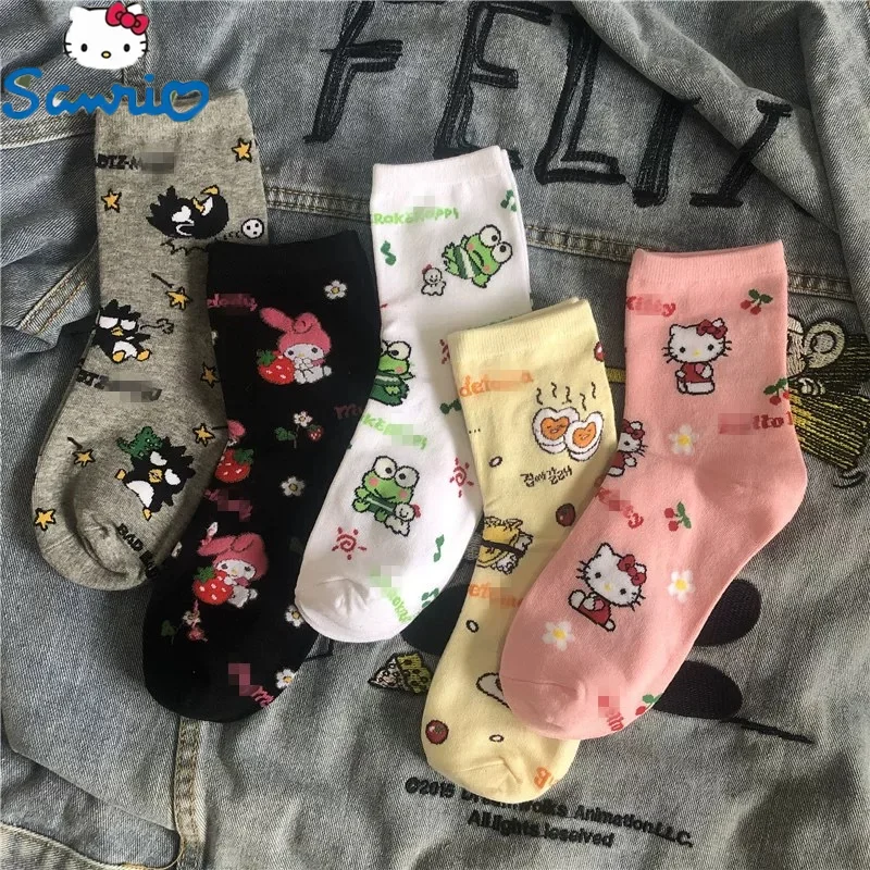 Sanrio Hello Kitty Socks Creative Cartoon Jacquard My Melody Midtube Socks All Go with Preppy Sock for Girls Christmas Gift