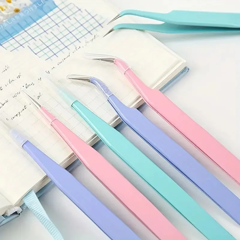 6 PCS Colorful Stainless‑Steel Precision Tweezers Set, Straight & Curved Tip Anti‑Static Tweezers, Multi‑Purpose Craft Tweezers for Scrapbooking, Jewelry‑Making, Electronics Repair, Nail Art, DIY Handmade Tools, Random Color