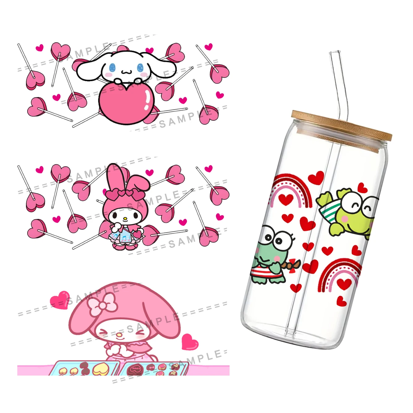 Sanrio Series Valentine's Day Little Twin Stars For Libbey 16oz Can Glass UV DTF Coffee Can Wrap Libbey Glass Wrap