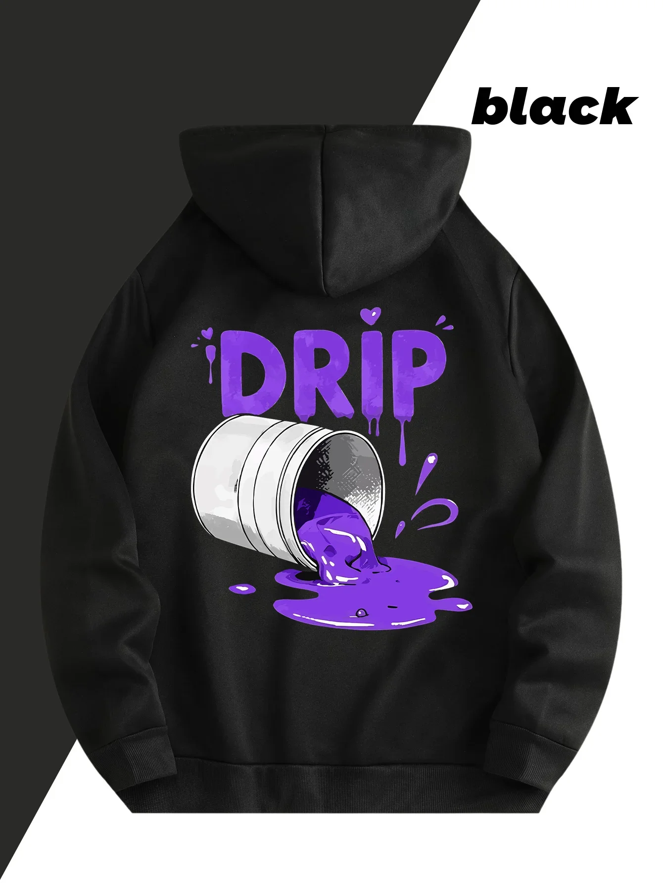 Men’s Drip Paint Bucket Graphic Hoodie Dripping Liquid Graffiti Print Loose Fit Pullover Streetwear Autumn Winter Fleece Lined