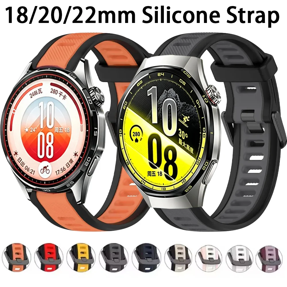 18mm 20mm 22mm Sports Silicone Strap for Huawei Watch GT7 Pro GT6 Pro GT7 GT6-5-4 46mm Bracelet for Huawei Watch GT7-6-5-4 41mm
