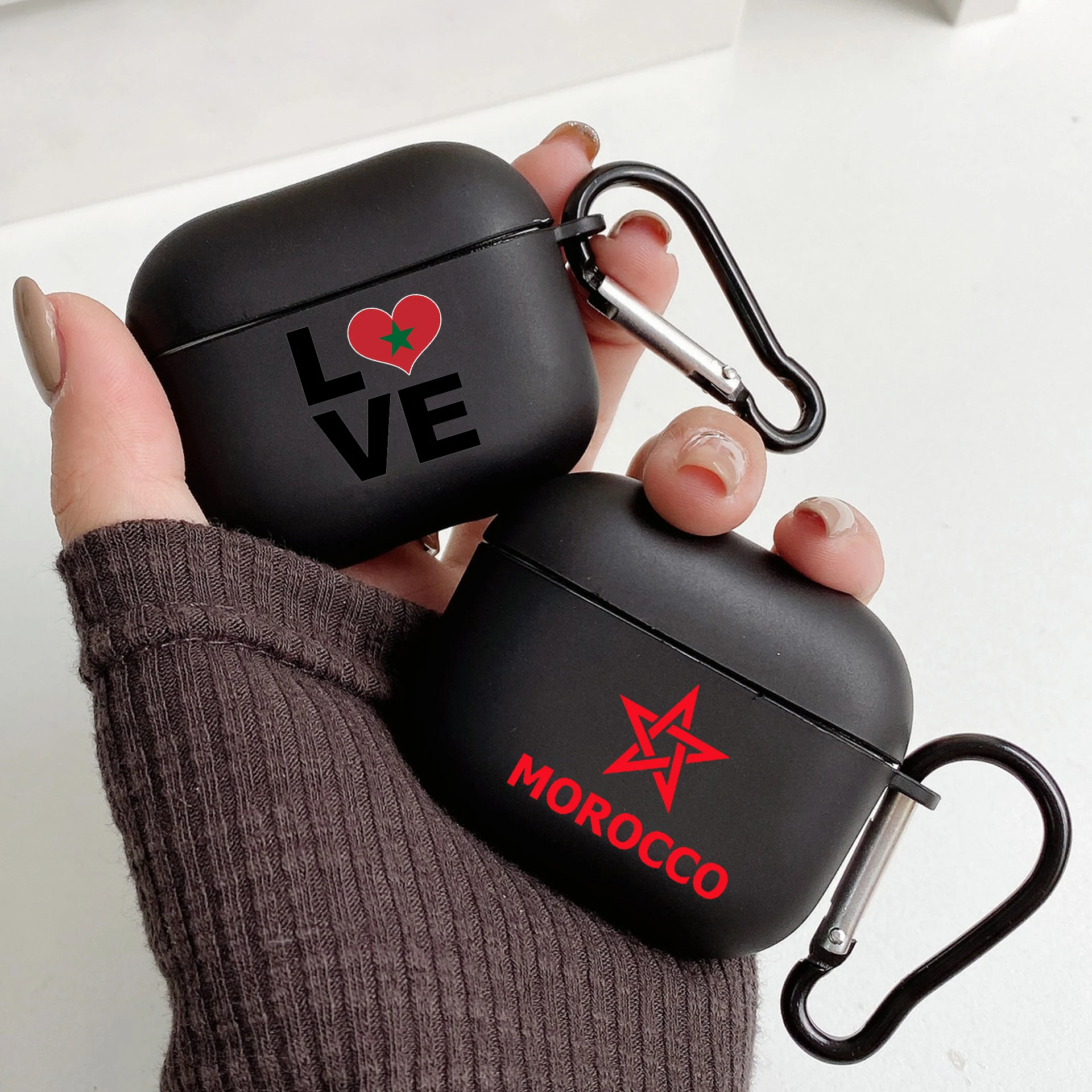 Morocco Flag Soccer With Hook For Airpod Pro 3 Pro2 Black Protective Cover Silicone Case for Apple Airpods 2 1 Earphone Cases