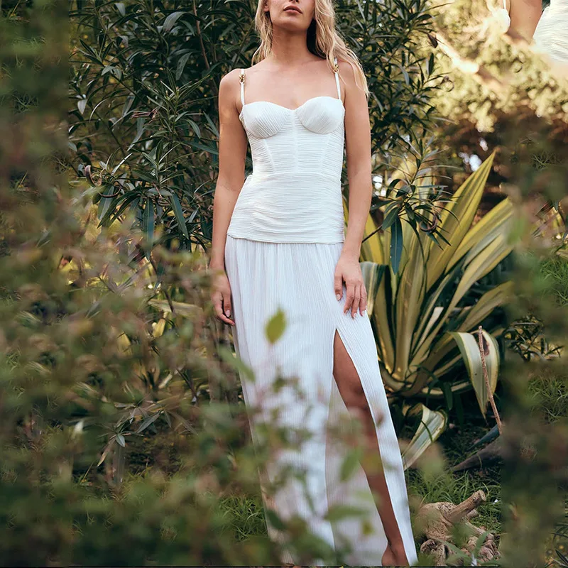 

Women's sleeveless suspender dress split fork multi-color solid color long dress fashionable simple luxury temperament elegant h