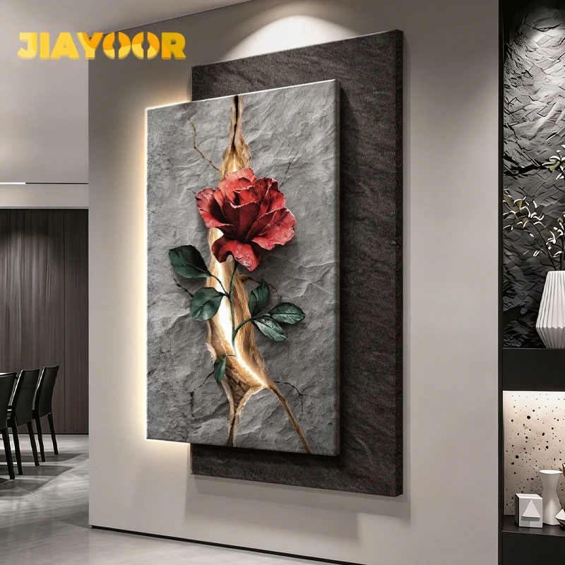 Modern Minimalist Entranceway Atmosphere Light Decorative Painting Entranceway Directly Opposite the Door Rose Flower Hanging Pa