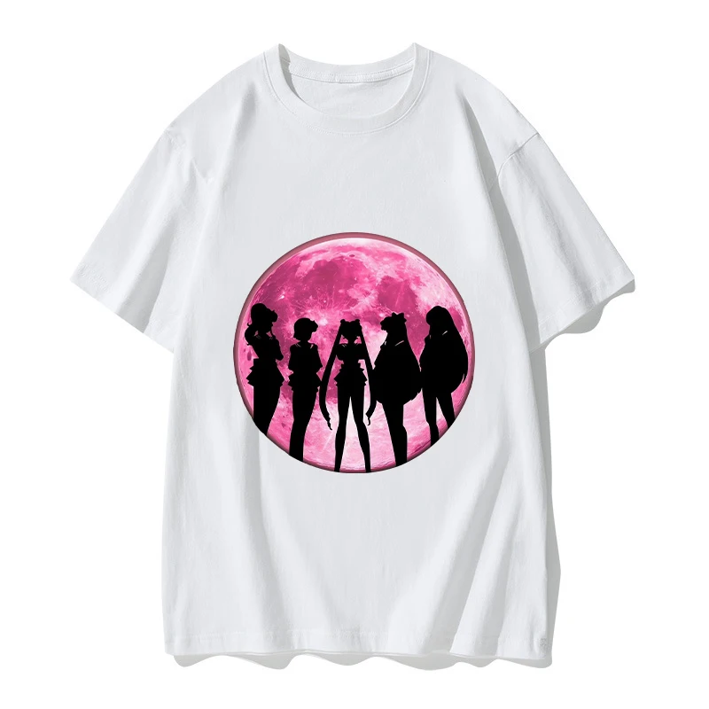 Sailor Moon T-shirt Woman Summer Fashion Planet Figures Tops Anime Luna Cat Girl Tees Adult Clothing Short Sleeve Gift Hot Sales