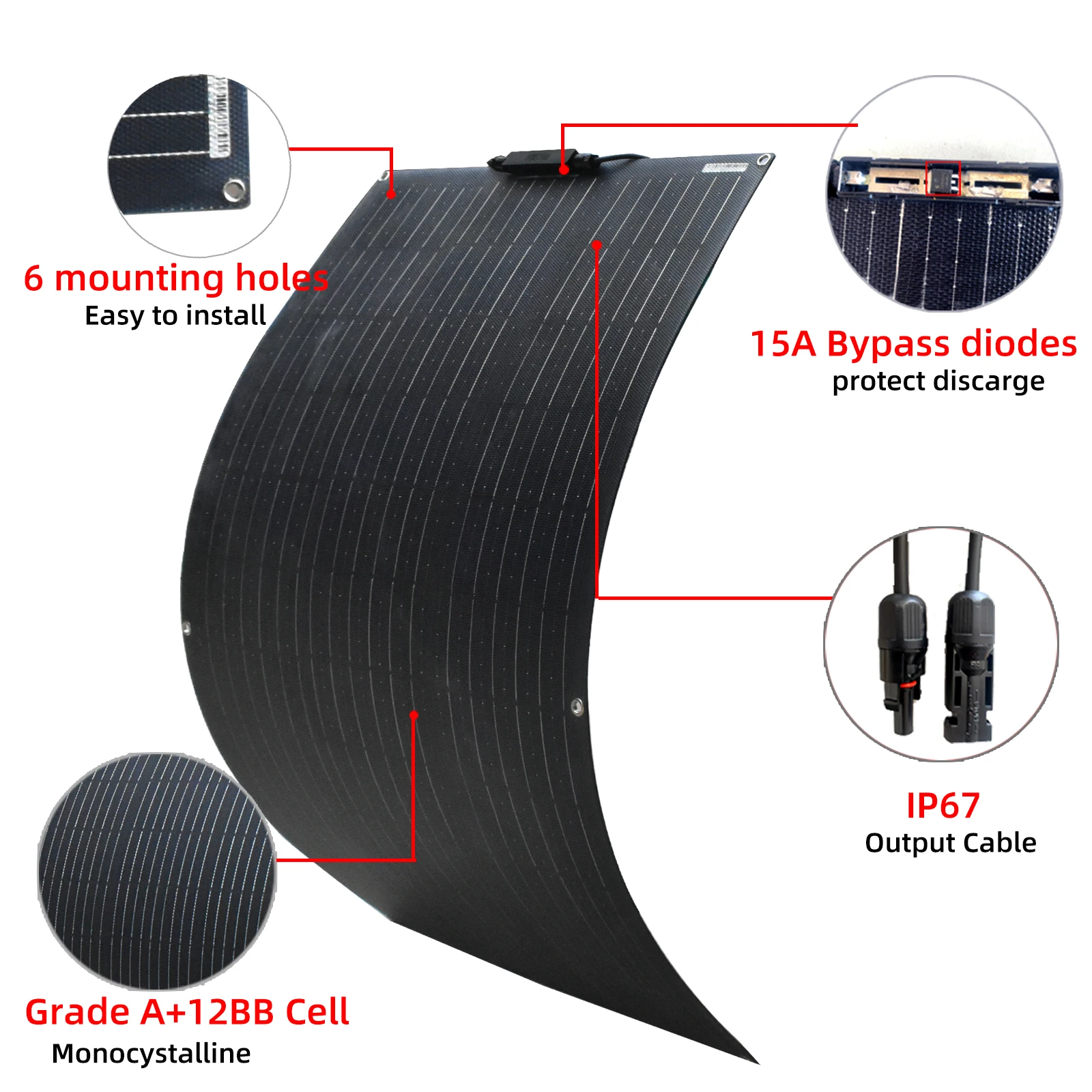 Pannello solare 300W 400W 200W 100W PET pannello solare flessibile cella solare monocristallina per caricabatterie 12v /24V kit casa 1000W