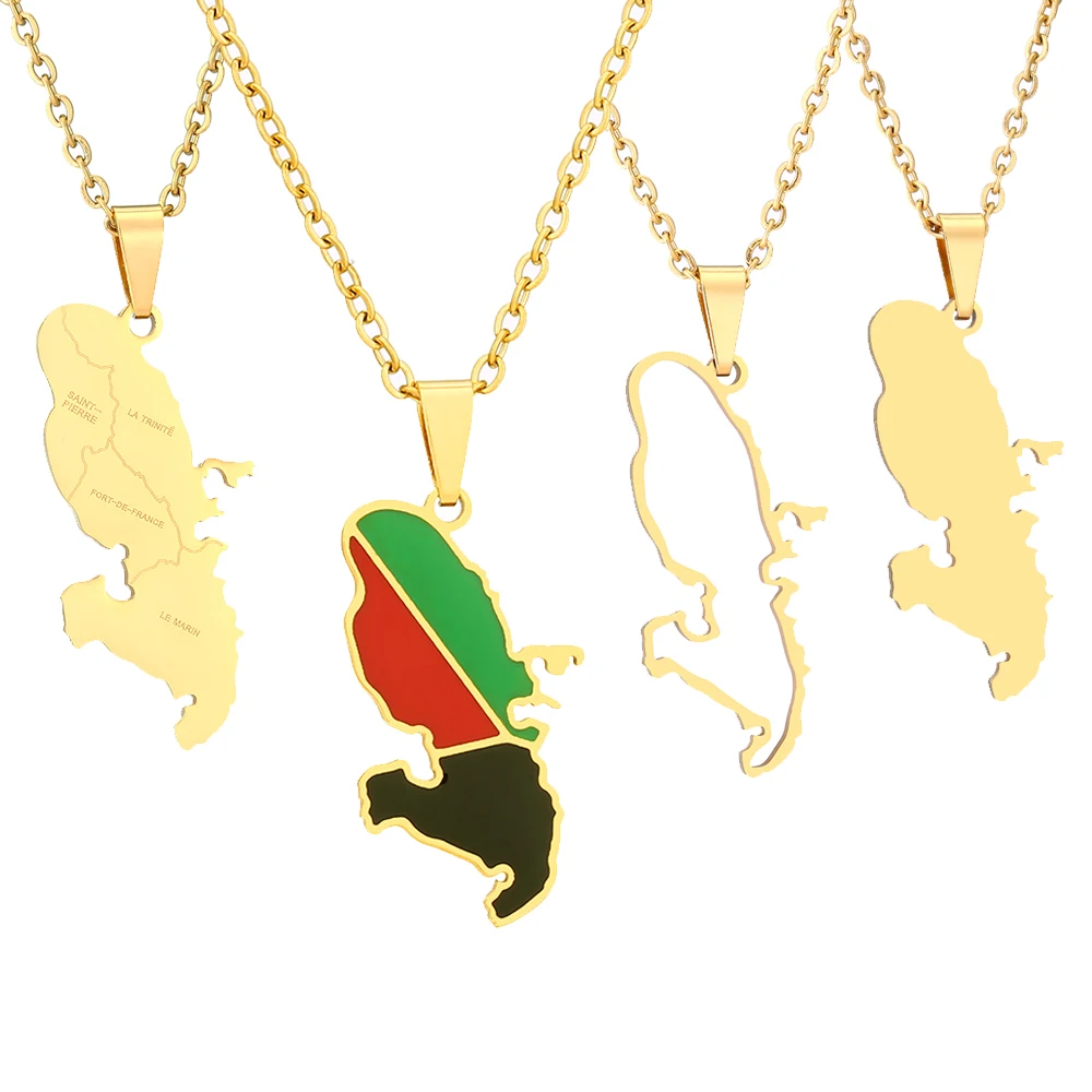 Française Martinique Island Map City Pendant Necklace Stainless Steel Gold Steel Color Men Women French Map Jewelry Gift