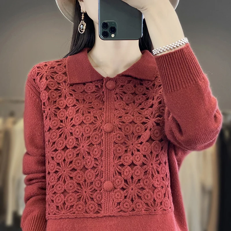 Shirt Collar Women Clothing Loose Sweaters And Pullovers Hot Sale  Autumn/Winter 100% Cashmere And Wool Knit Long Sleeve NJ01