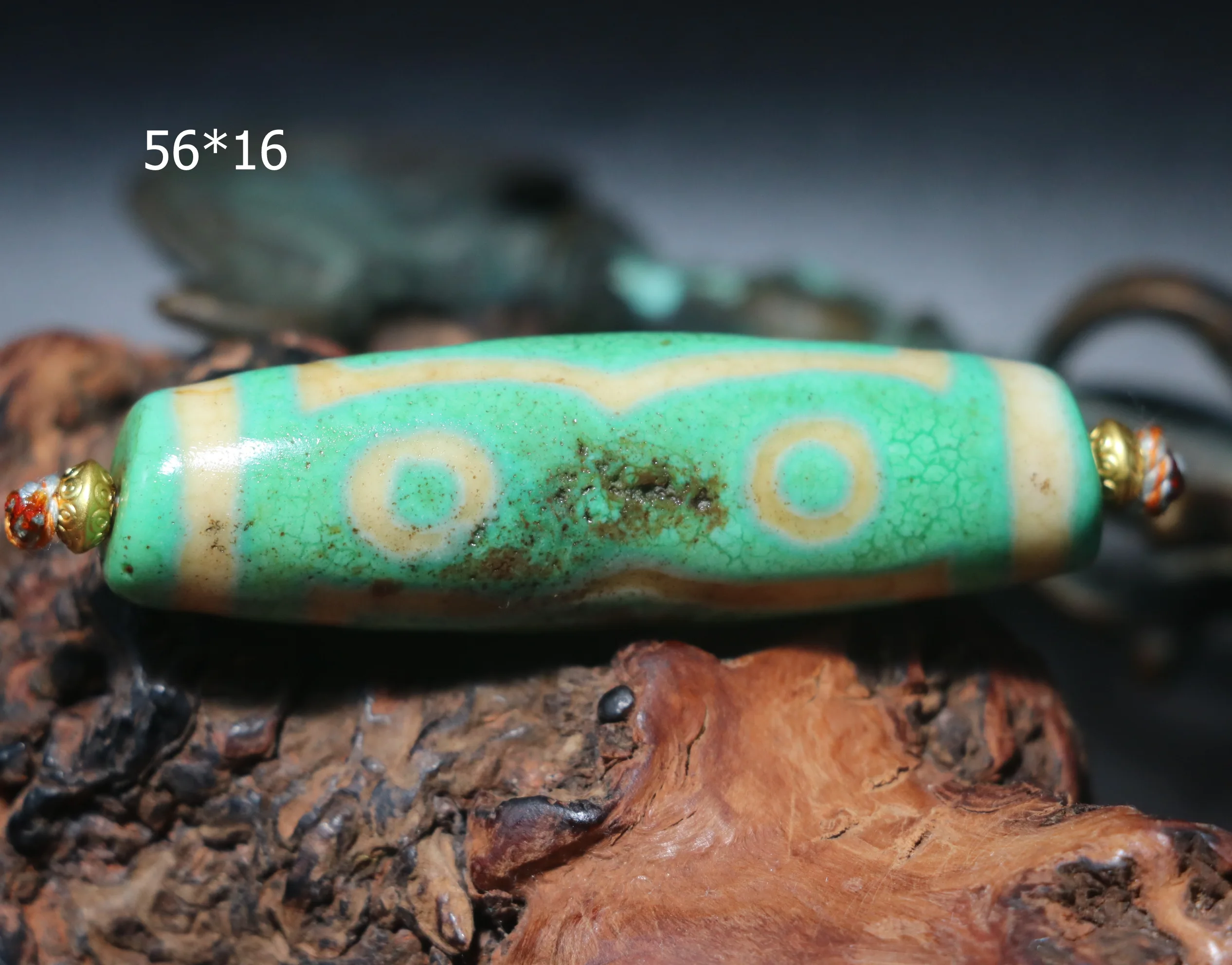 

A Treasure Magic LKbrother Energy Tibetan Old Agate Green Color 7 Eyed Big Fortune Symbol dZi Bead Big Pendant Amulet 4A