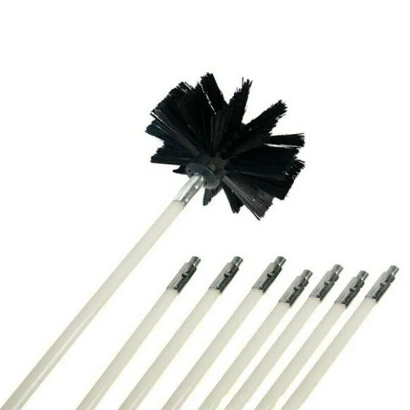 Rotary Chimney Cleaner Sweep Kit Nylon Wire Brush & Rod Set for Fireplace Cleaning