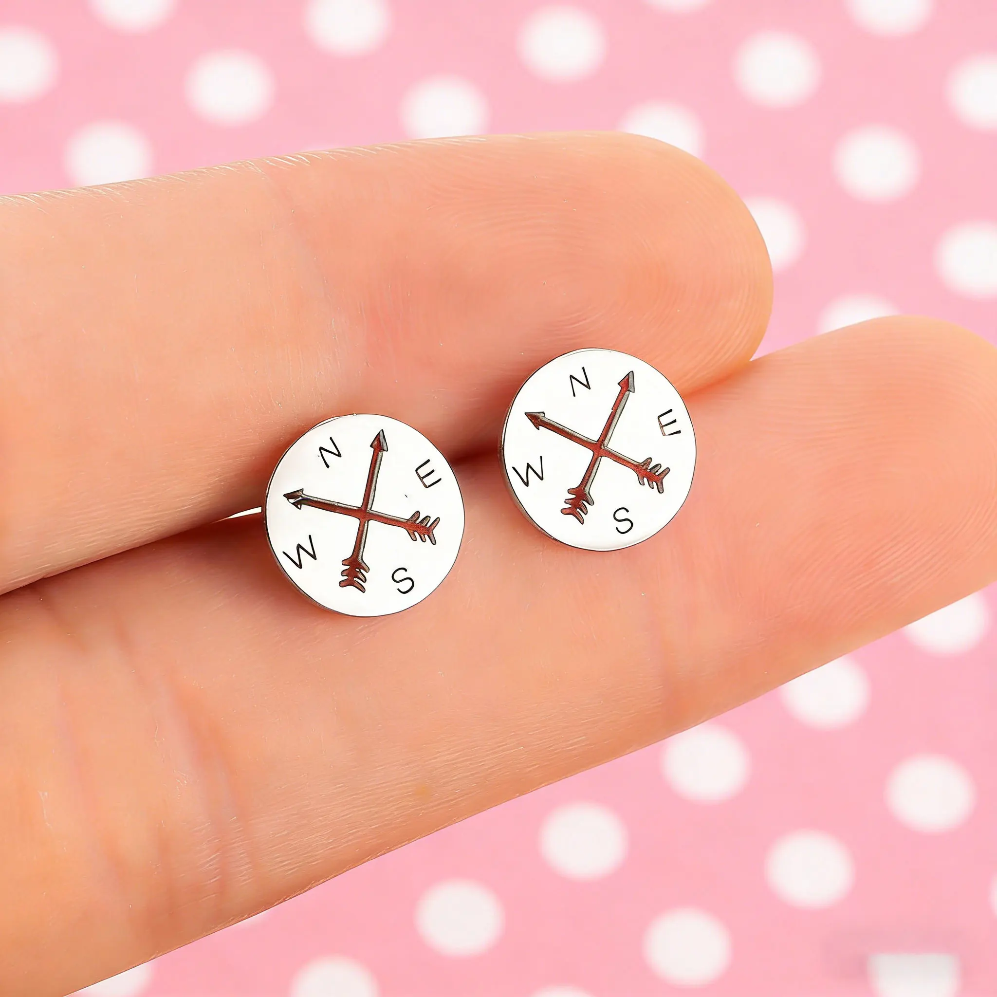 

Party & Casual Compass Studs 1 Pair Stainless Steel Men's Minimal Jewelry