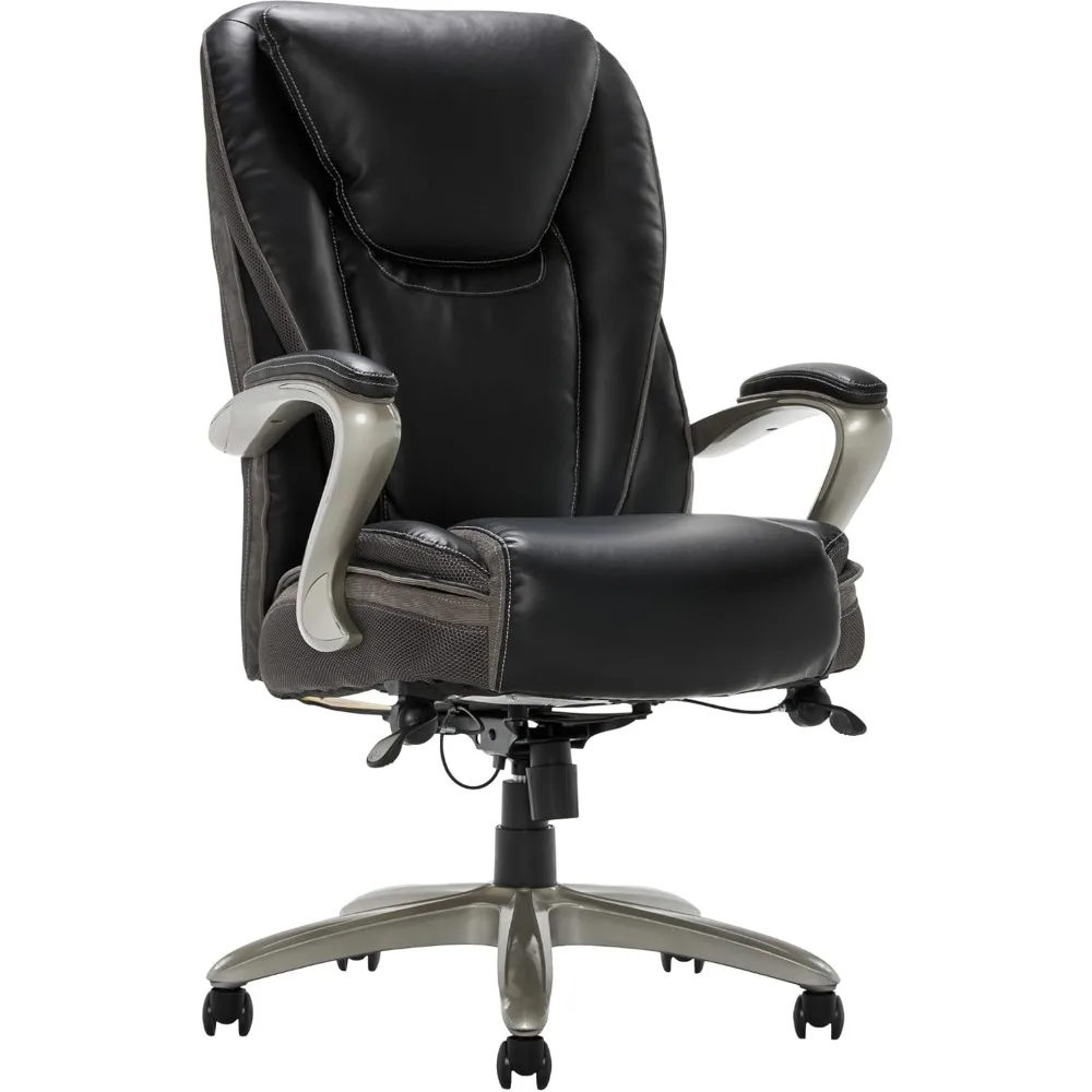 Capas inteligentes™Hensby-silla ergonómica de cuero unido, sillón grande y alto con respaldo alto, color negro/plateado