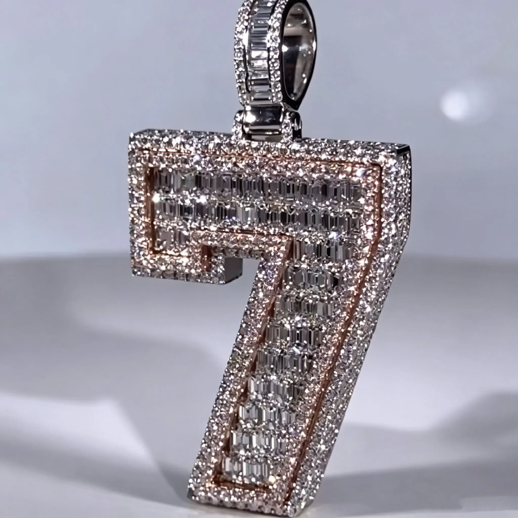LYEE CYEE Hip Hop Style 3D Design Digital 7 Double Color Square Diamond Pendant Men's and Women's Jewelry Can Be Paired with Cuban Chain Rap Singer Party Accessories Commemorative Gift Valentine's Day Gift Unique Jewelry