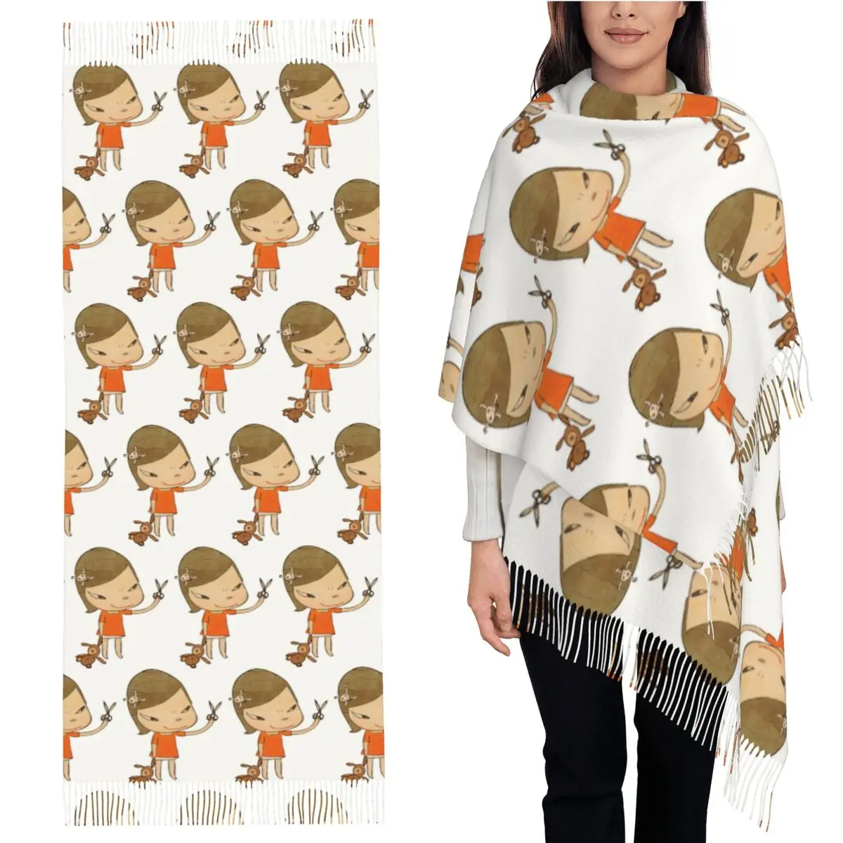 

Yoshitomo Nara Scarf Tassel Scarves Women Soft Warm Shawls and Wraps Long Fall Winter Shawl Wrap
