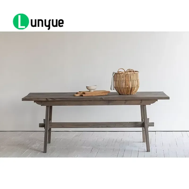 Scandinavian Vintage Dining Table Solid Recycled Pine Wood Cold Smoke Grey Country Style Home Furniture Rustic Kitchen