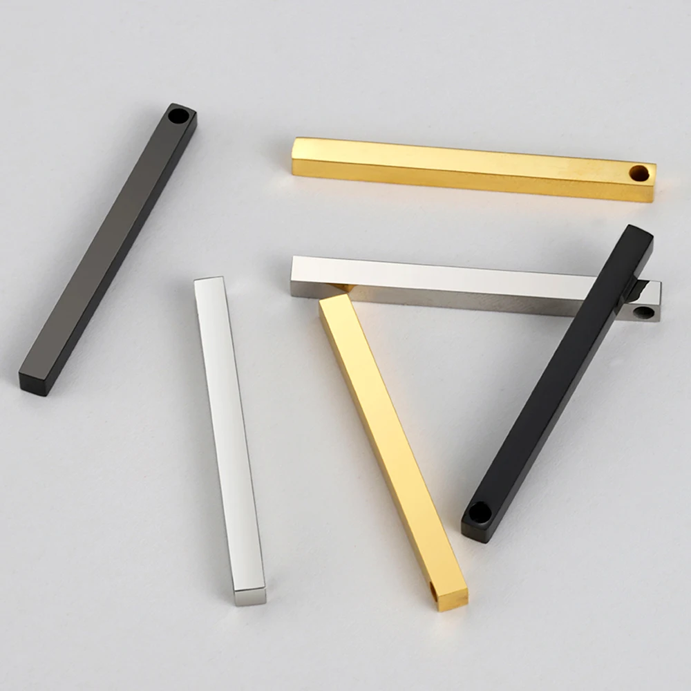 5Pcs 35mm Stainless Steel Rectangle Stick Pendant Geometric Bar Charms for DIY Jewelry Making Long Chain Necklace Accessories