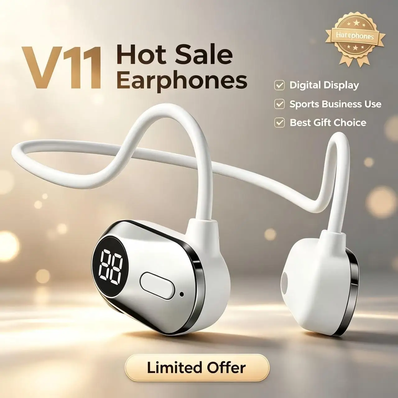 Hot Sale V11 Open Ear Bluetooth Headphones, Real-time Power Display Wireless Earphones, Stable Ergonomic Neckband Design Sweat R