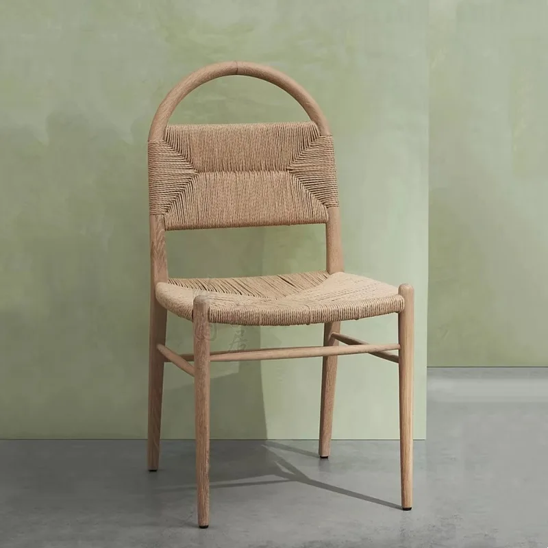 AOLIVIYA Nordic Solid Wood Restaurant Dining Chair Bar Coffee Shop Hotel Backrest Chair Casual Living Room Rattan Study Armchair
