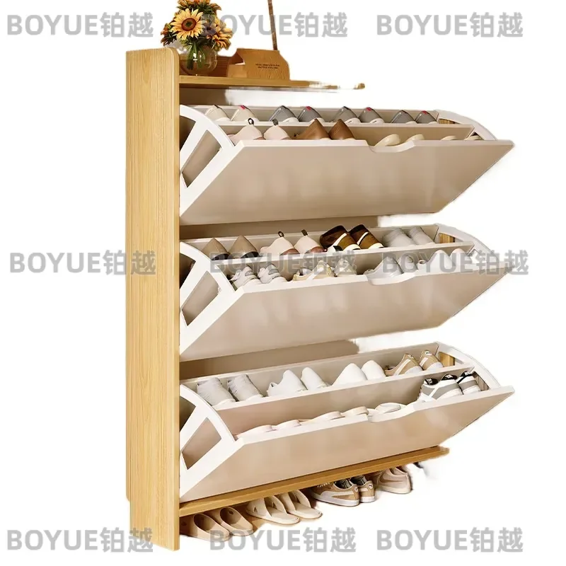 Large Capacity Wooden Multi-layer Shoe Rack Simple Modern Design Shoe Cabinet for Household Entrance Compact Narrow Storage