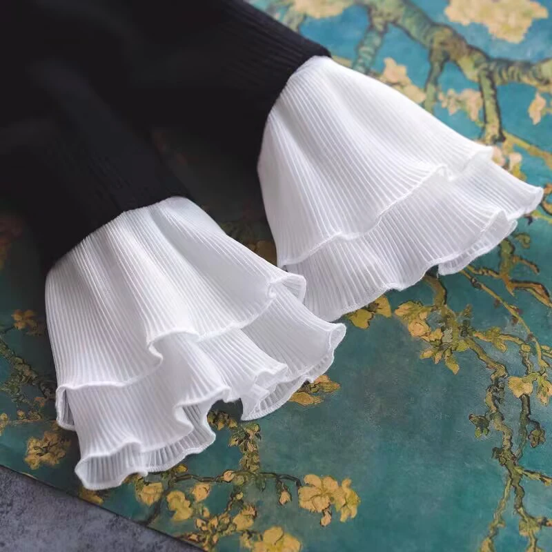 Sweet White Double Layer Decoration Fake Sleeves Ruffle Detachable Wrist Cuffs For Women Sweater Skirt Clothing Accessories