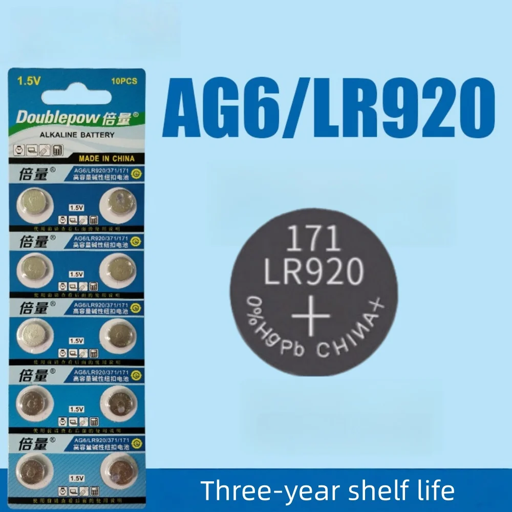 2-50PCS AG6 Doublepow Alkaline Button Batteries LR920 SR920SW 371 V37 SR69 L921Cell Coin Battery For Watch Toys Calculators
