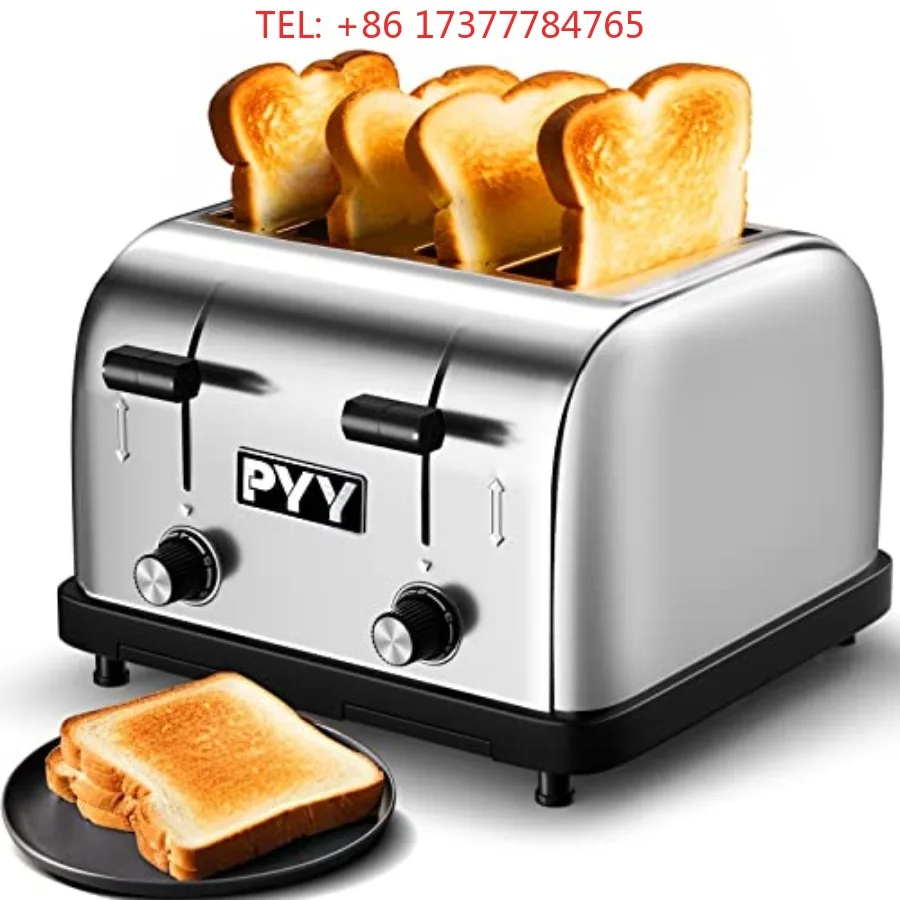 Professional 4-Slice Commercial Toaster Stainless Steel Heavy Toaster with 6 Browning Levels 1.57 Wide Slots Removab