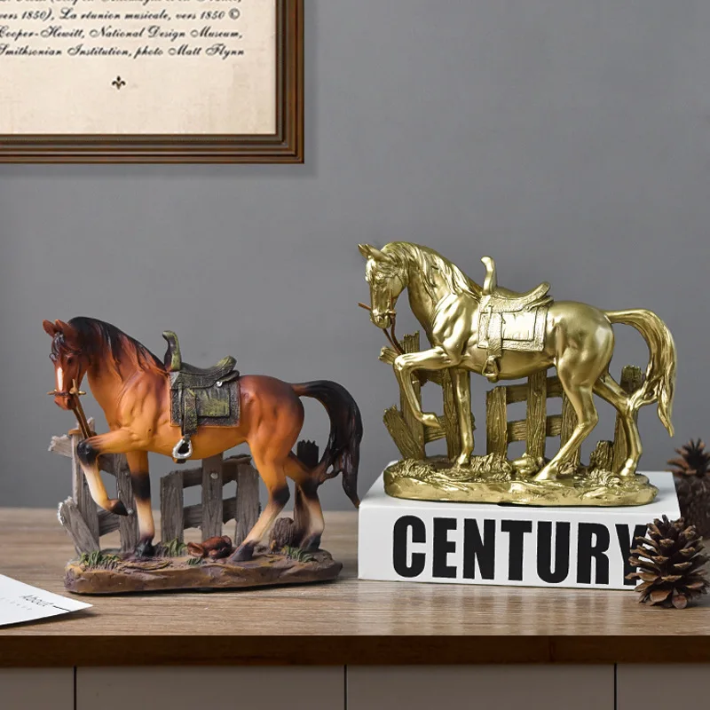 Resin Horse Statue Decoration Desktop Decoration Sculpture Collection Furniture Desktop Bookshelf Office Home Decoration