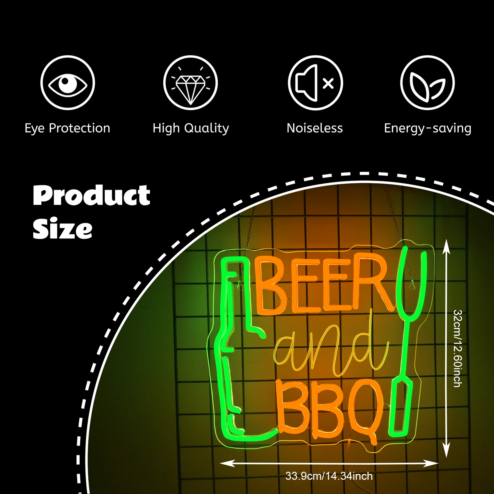 Beer and BBQ Neon Sign Dimmable LED Sign Wall Hanging Decor for Shop Signs Kitchen Dining Room Home Bar Wall Art Gifts