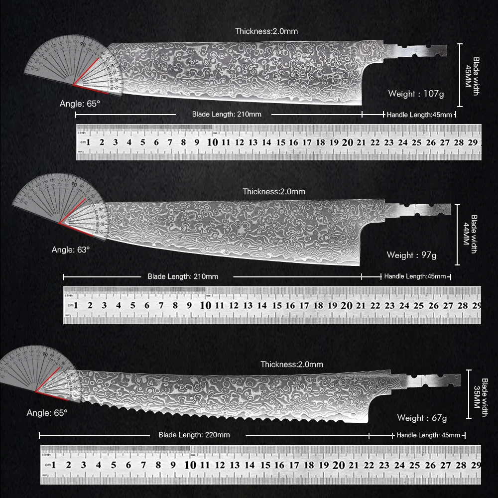 TURWHO 1-7PCS DIY Hand Forged Chef Knives Blank Blade Japanese Damascus Steel AUS-10 Kitchen Knife Knife Making Handmade Knife