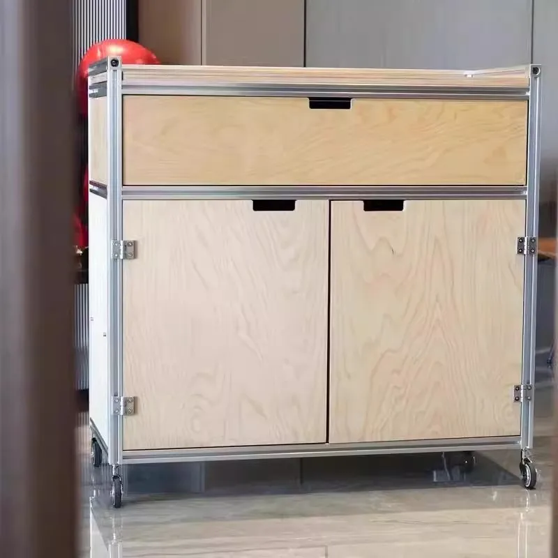 

Minimalist side cabinet aluminum profile coffee cabinet birch ocean board storage kitchen locker living room tea and wine cabine