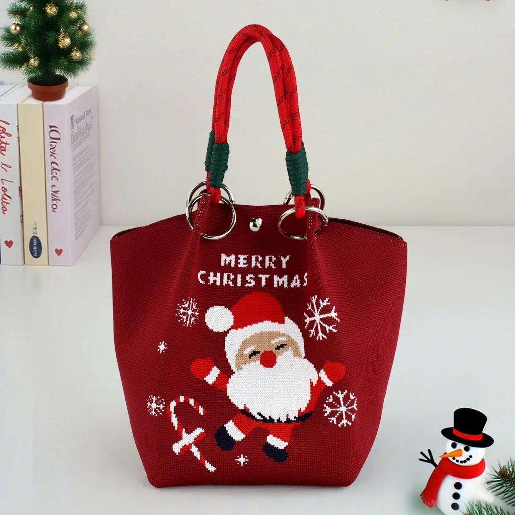 Christmas Knitted Bag Winter Woven Shoulder Bag Women Crossbody Bag Knitted Christmas Theme Handbag For Daily Outing Women