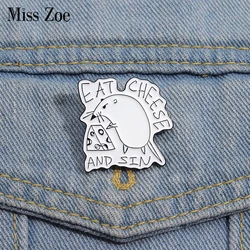 Eat Cheese And Sin Enamel Pins Custom Rat Eats Cheese Brooches Lapel Badges Cartoon Animal Jewelry Gift for Kids Friends