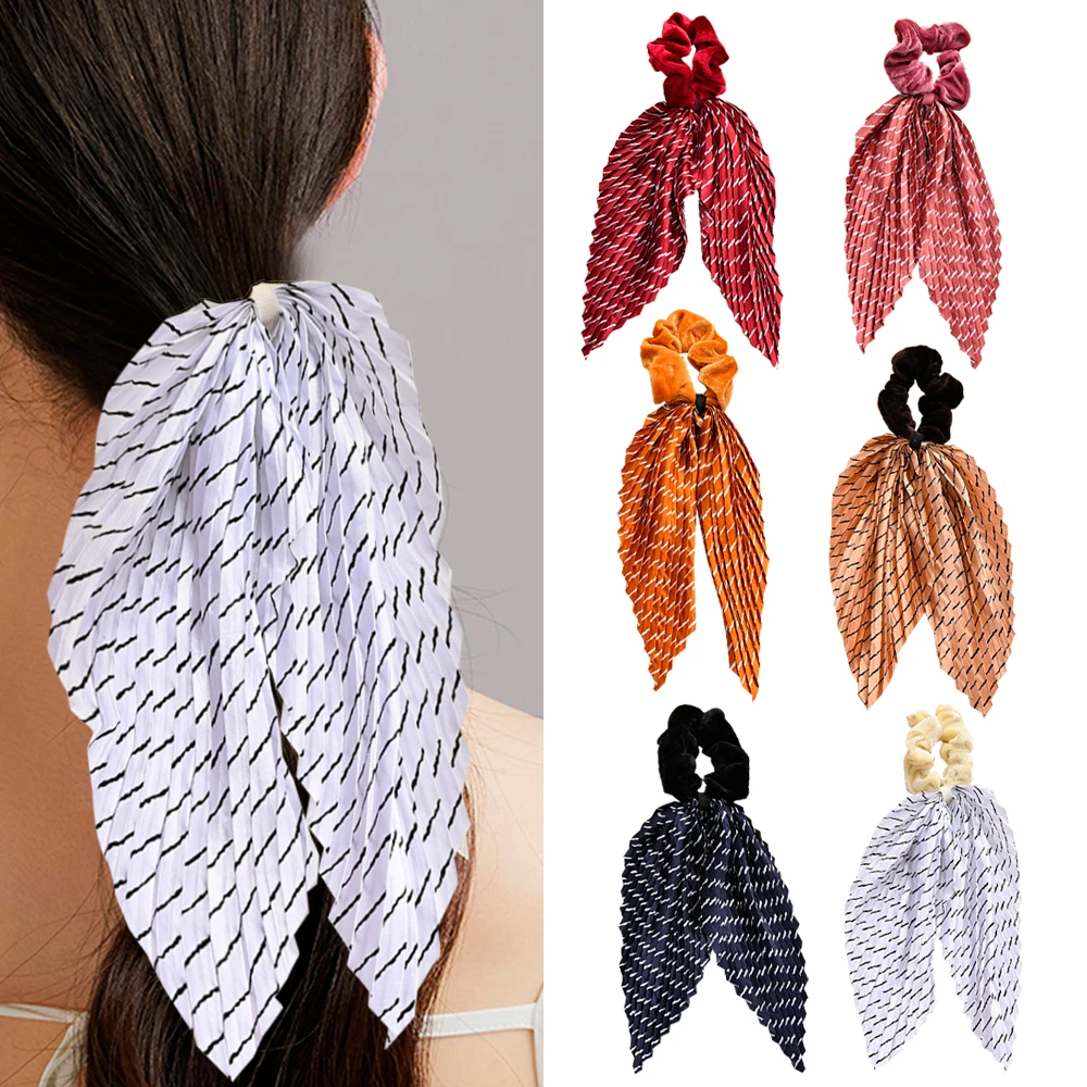 

Hair Scrunchies WithYanwenx New Print Velvet Fabric Colorful Hairband Female Streamer Elastic Ribbon Hair Tie Scrunchies