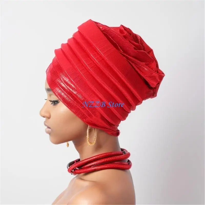 

T21F Turban Lifter Volumn Hat Ethnic African Headwrap Multilayered Head Scarf Bonnet