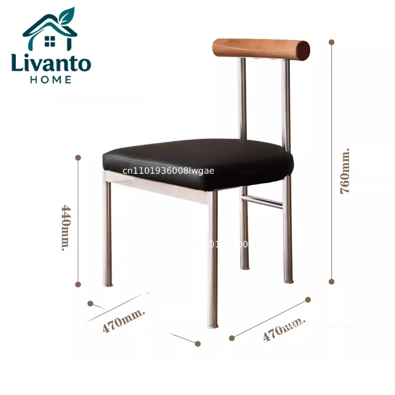 

French Stainless Steel Dining Chair, Vintage Solid Wood Table Seat, Modern Backrest Home Stool, Office Meeting Accent Bench
