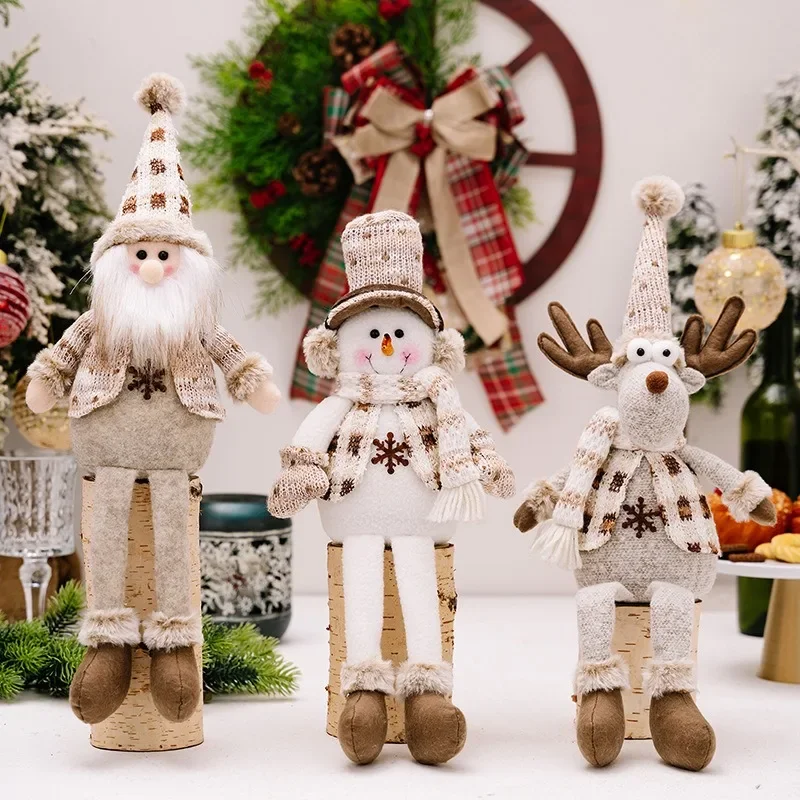 

Christmas Long Leg Beige Santa Claus Snowman Elk Doll Xmas Desktop Ornaments Noel Gift Pendants Merry Chrstmas Happy New Year