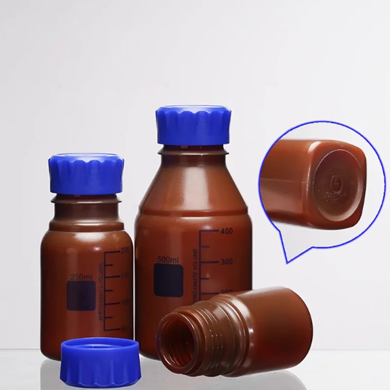 

Transparent brown plastic blue cap reagent bottle PP blue cap square bottle polypropylene round bottle with graduated screw top