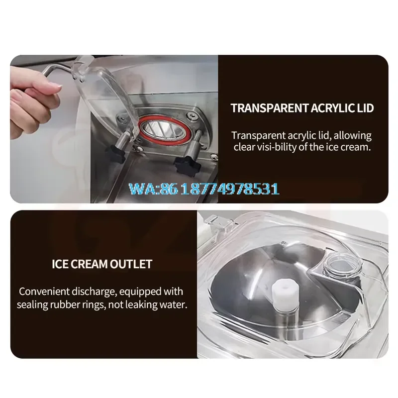 Wmwmnu Commercial Hard Serve Ice Cream Single Nozzle for Artisanal Ice Cream with Fruits and Nuts 30L H Capacity