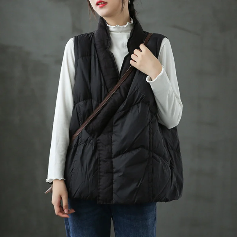 Winter New Down Vest Sleeveless Women\'s Jacket Thickened Loose Warm Snow Waistcoat Retro Patchwork Casual Short Women\'s Vest