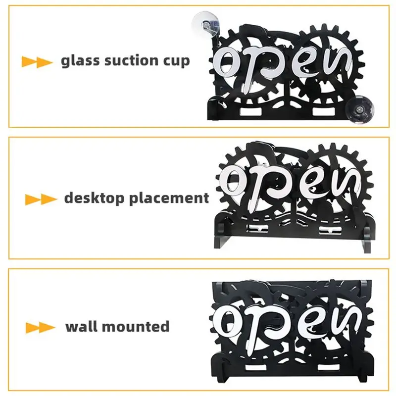 newyear828 Open-Closed Sign Board Hanging Door Sign Gear Turn over for Shop Restaurant Bar Hotels Cafes Wall-Mounted