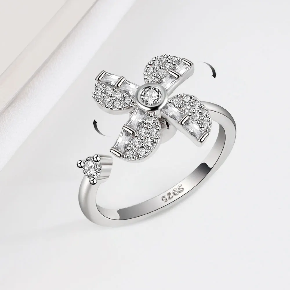 925 Silver Custom Name Ring Pinwheel Spinning Ring Flower Anxiety Ring Open Ring Adjustable Ring Fidget Ring Jewelry for Women