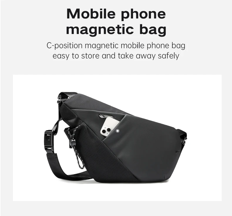 TANGCOOL Herren wasserdichte Sling-Brusttasche mit mehreren Taschen, Umhängetasche mit magnetischer Schnalle für den täglichen Gebrauch im Freien auf Reisen – Detail 10