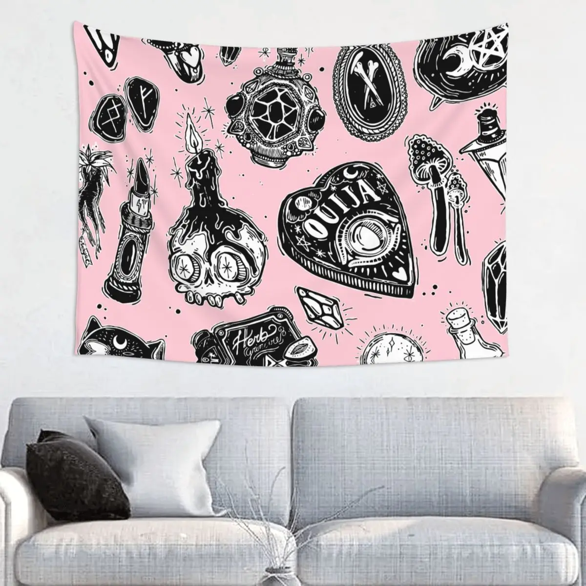 Witchy Tapestry Hippie Polyester Wall Hanging Tarot Occult Witch Magic Boho Home Decor Yoga Mat Witchcraft Wall Tapestry