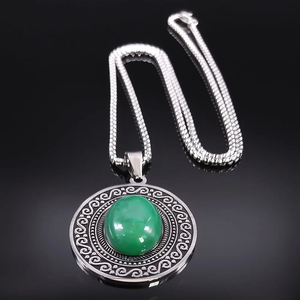 Bohemian Stainless Steel Natural Gem Stone Necklace for Women Vintage Geometric Pendant Necklaces Energy Healing Jewelry N8133