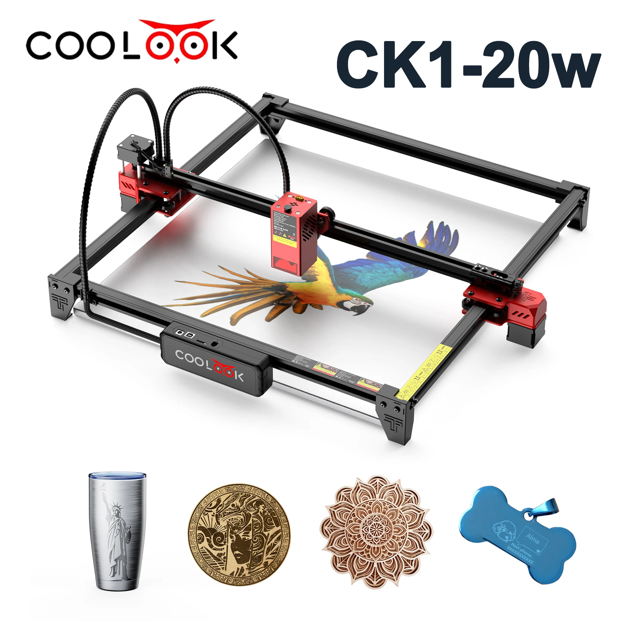 

COOLOOK Laser Engraving Machine CK1-20 20W Metal Glass Laser Engraver Wifi Control MDF Acrylic Acid Wood Cutting Machine