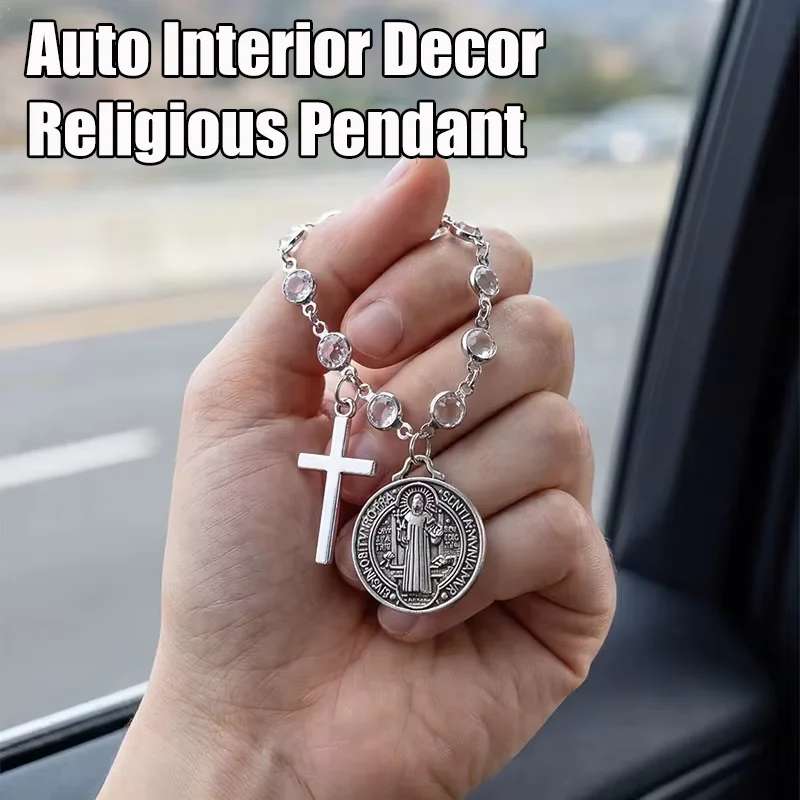 Auto Interior Decor Religious Protection Pendant Catholic Protection Rosary Car Accessory St. Benedict Medal And Cross Pendant