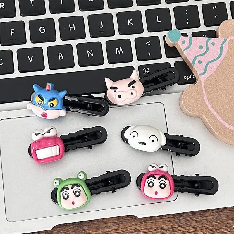 

2024 New 6Pcs Crayon Shin Chan Kawaii Cartoon Hair Clip Accessories Cute Anime Girl Heart Fun Hair Clip Decorate Toys Girls Gift